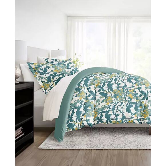 I Enjoy Reversible Patterned 3 Piece Duvet Cover Set King / Cal Teal - Picture 7 of 14
